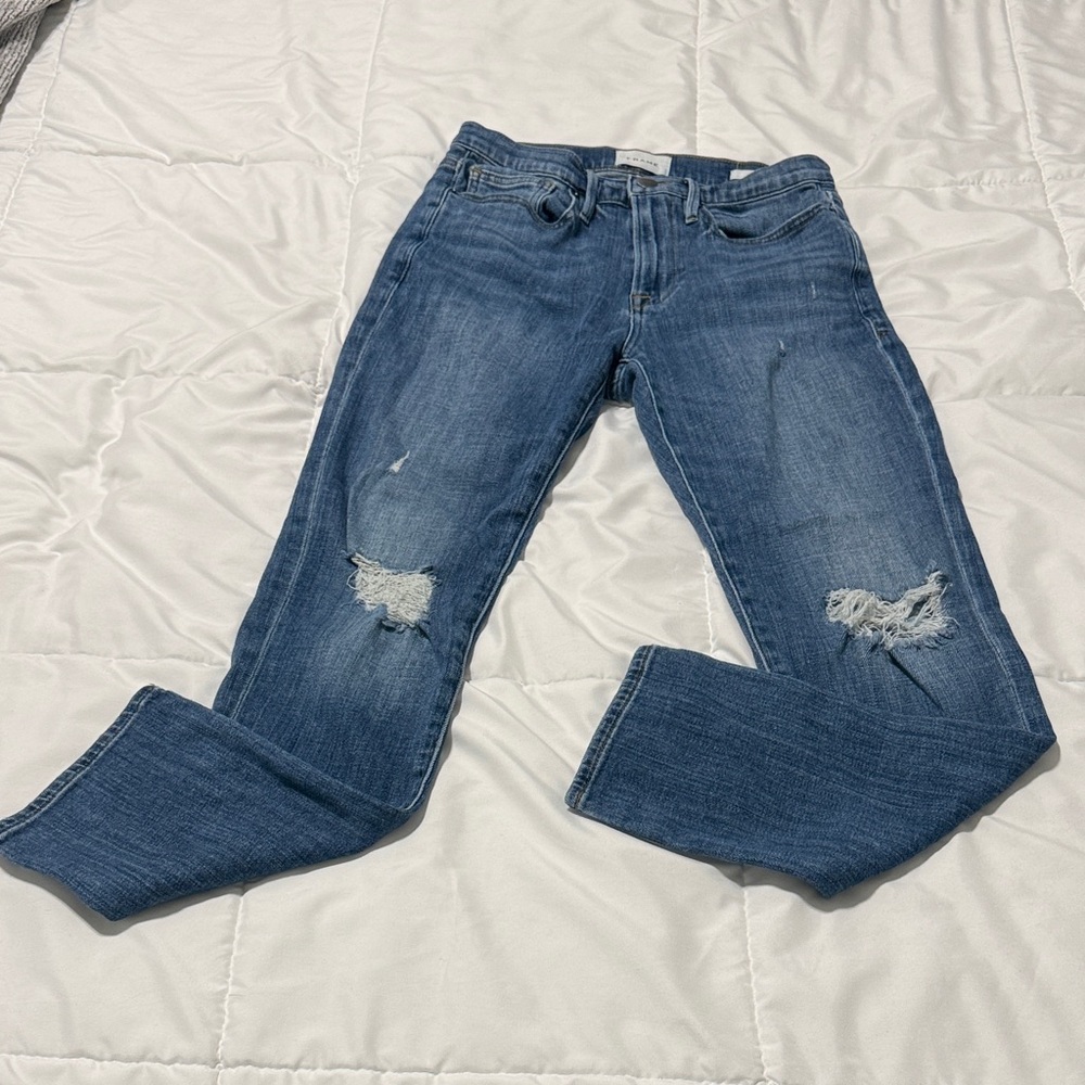 FRAME denim Le Beau boyfriend Women's Blue Distressed Jeans